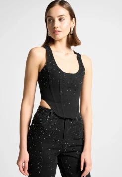 Scattered Rhinestone Denim Corset Top -^Manière De Voir Online