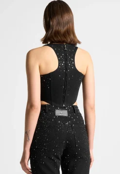 Scattered Rhinestone Denim Corset Top -^Manière De Voir Online