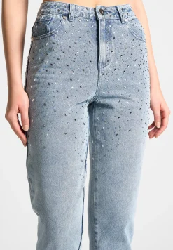 Scattered Rhinestone Mini Flare Jeans - Mid Blue^Manière De Voir Clearance