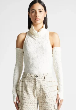 Seersucker Cowl Neck Bodysuit -^Manière De Voir Sale