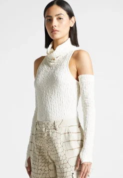 Seersucker Cowl Neck Bodysuit -^Manière De Voir Sale