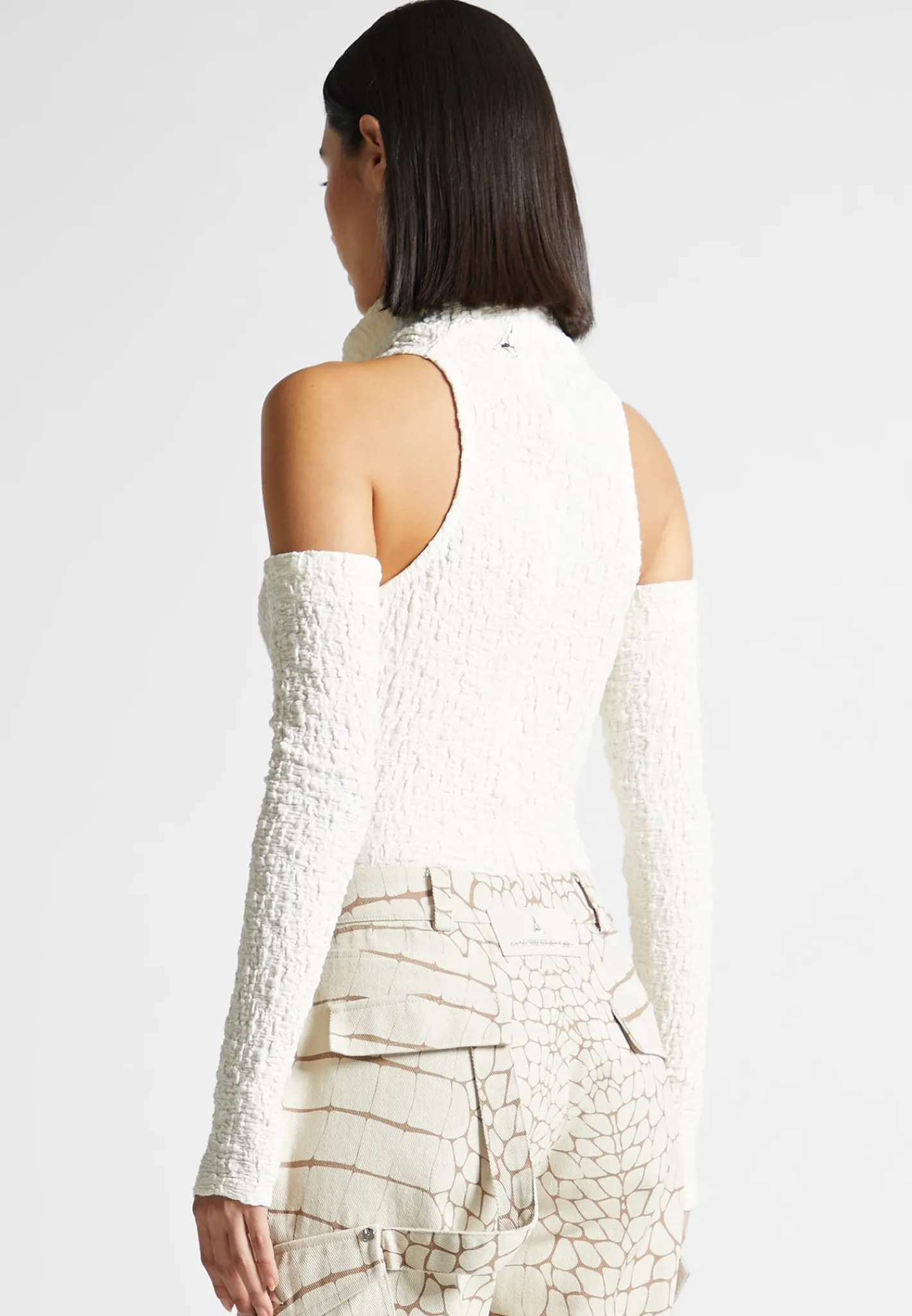 Seersucker Cowl Neck Bodysuit -^Manière De Voir Sale