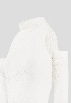 Seersucker Cowl Neck Bodysuit -^Manière De Voir Sale