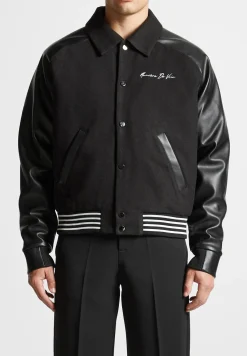 Signature Vegan Leather Raglan Varsity Jacket -^Manière De Voir New