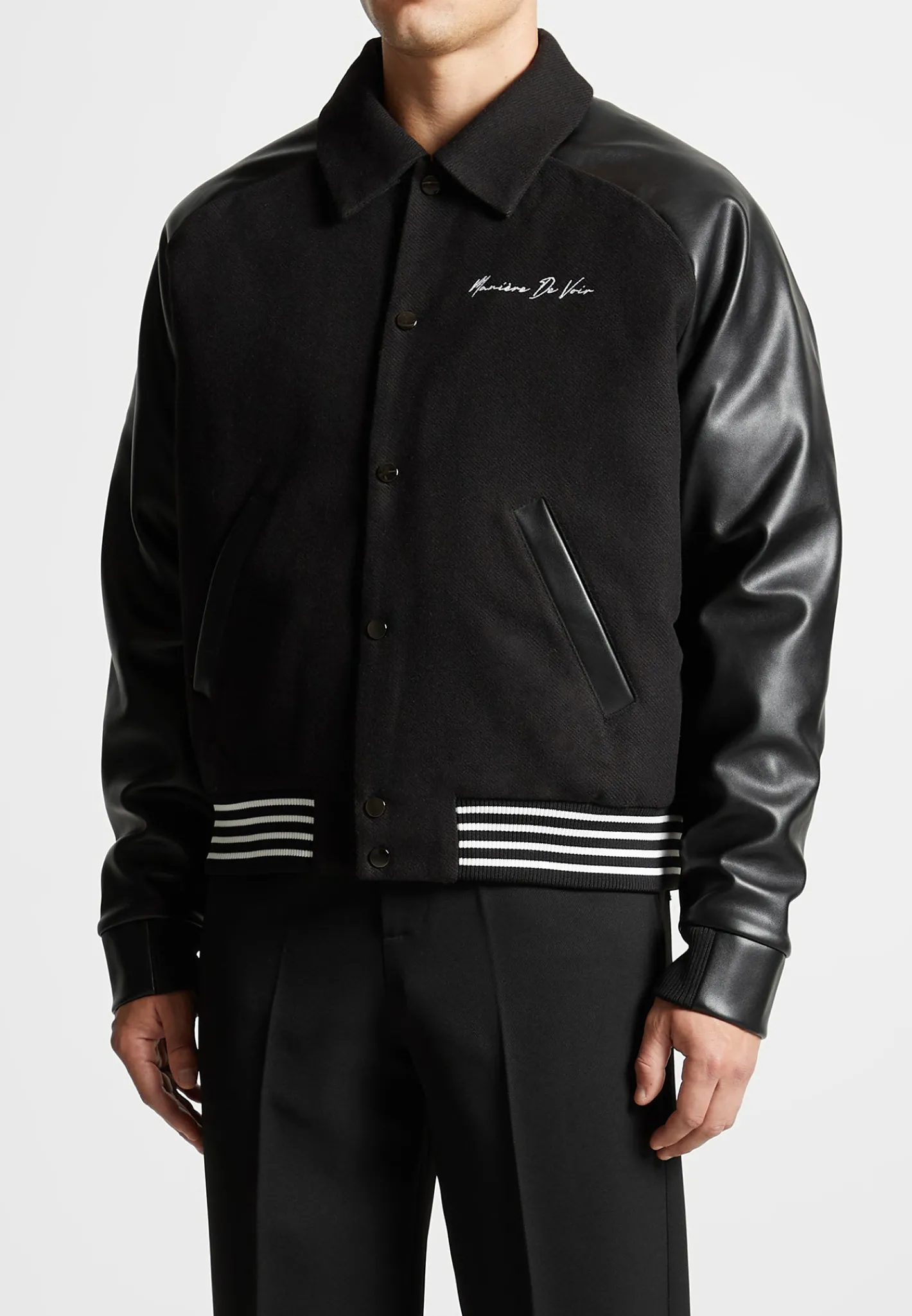 Signature Vegan Leather Raglan Varsity Jacket -^Manière De Voir New