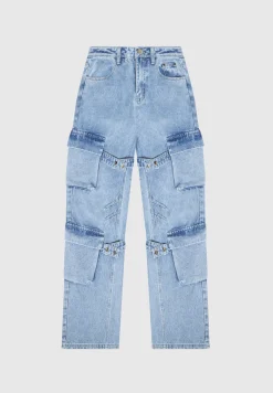 Strap Detail Cargo Jeans - Mid Blue^Manière De Voir Fashion
