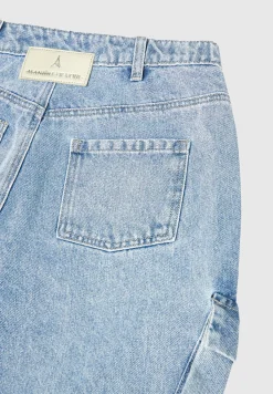 Strap Detail Cargo Jeans - Mid Blue^Manière De Voir Fashion