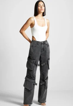 Strap Detail Cargo Jeans - Washed Grey^Manière De Voir Discount