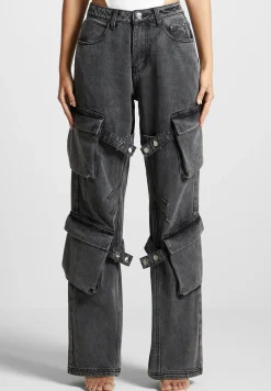 Strap Detail Cargo Jeans - Washed Grey^Manière De Voir Discount