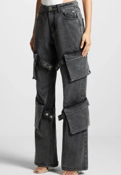 Strap Detail Cargo Jeans - Washed Grey^Manière De Voir Discount