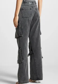 Strap Detail Cargo Jeans - Washed Grey^Manière De Voir Discount