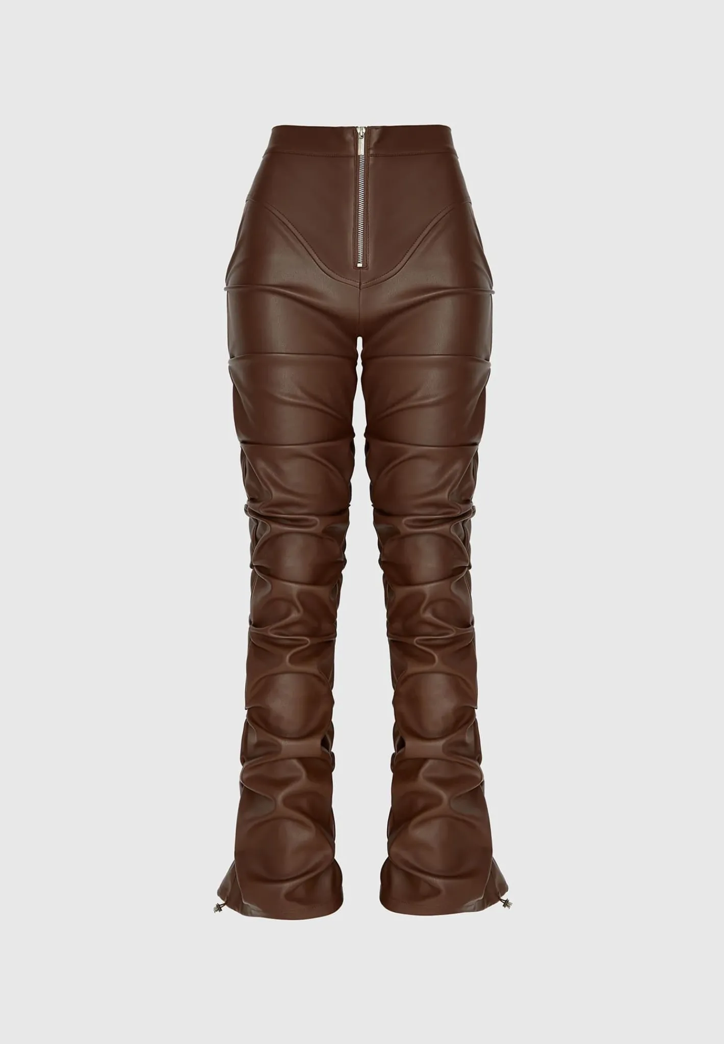 Tacked Vegan Leather Flared Trousers - Chocolate Brown^Manière De Voir Sale