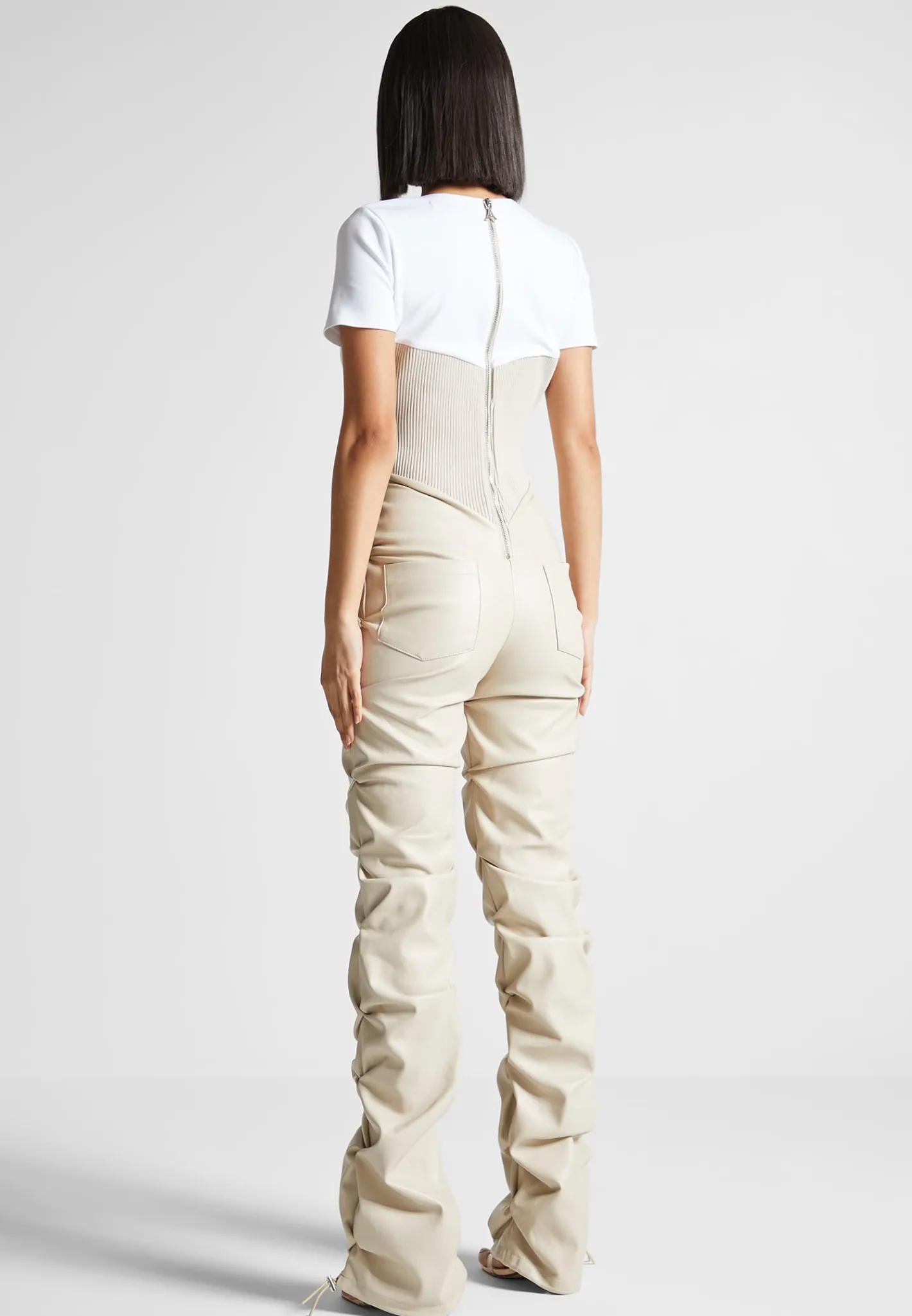 Tacked Vegan Leather T-Shirt Jumpsuit -^Manière De Voir Fashion