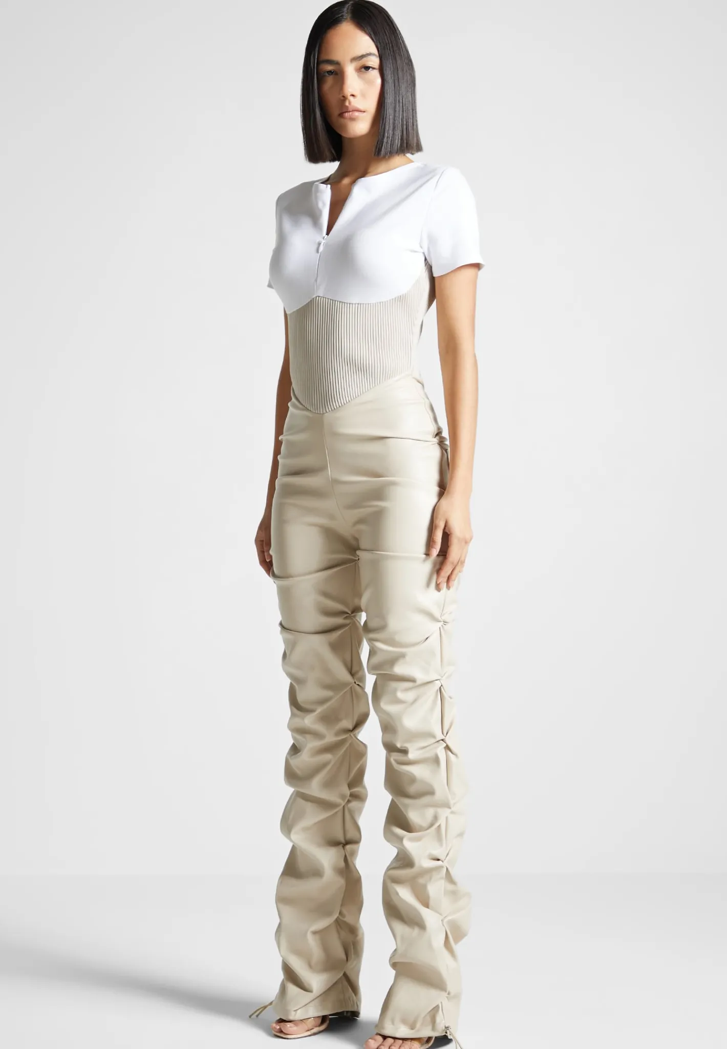 Tacked Vegan Leather T-Shirt Jumpsuit -^Manière De Voir Fashion