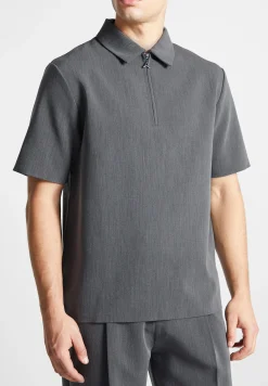 Tailored Zip Polo Top - Dark Grey^Manière De Voir Online