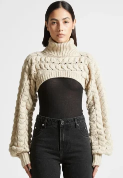 Turtleneck Cable Knit Arm Warmers -^Manière De Voir Fashion