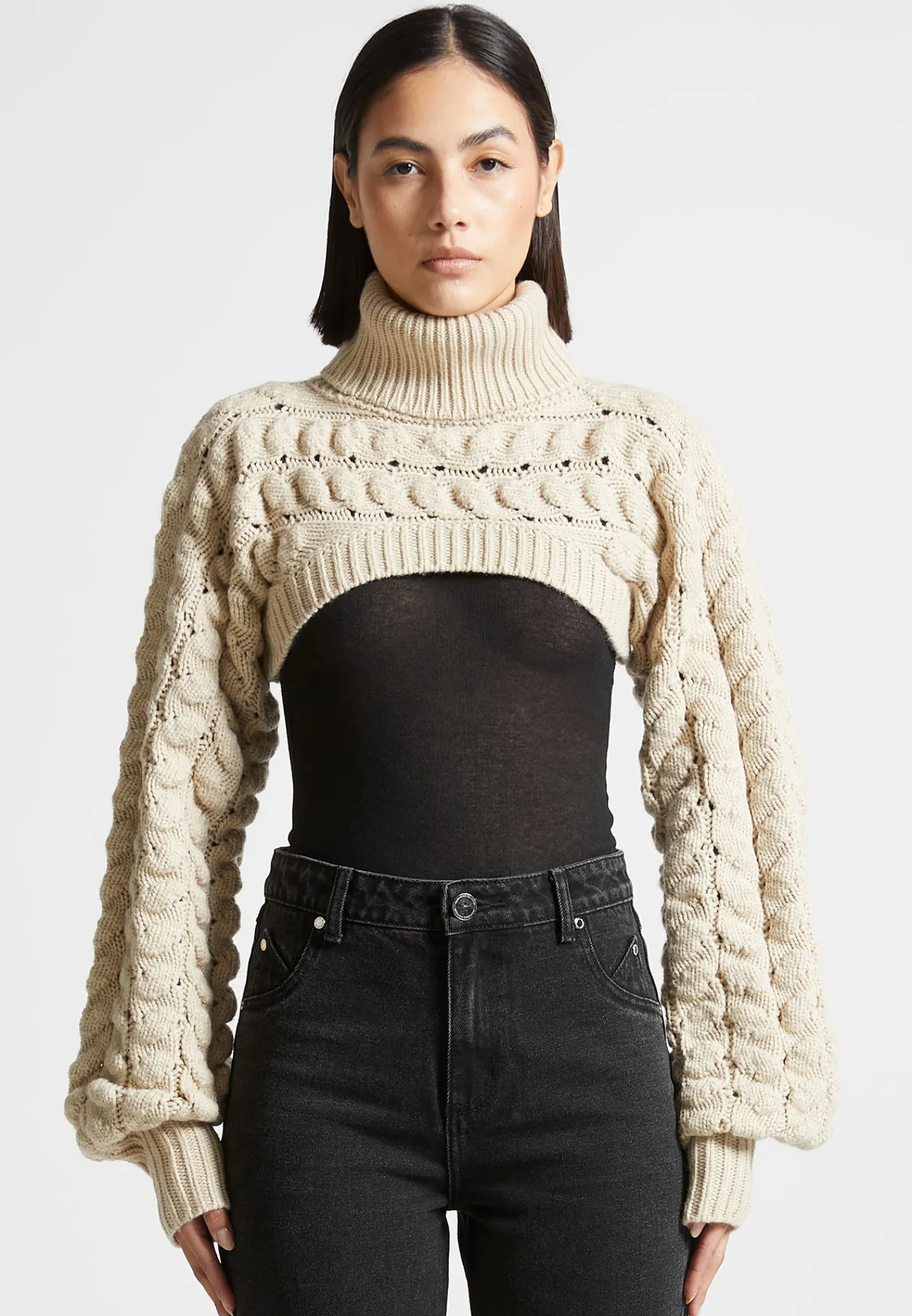 Turtleneck Cable Knit Arm Warmers -^Manière De Voir Fashion