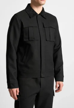 Twill Trucker Jacket with Velvet Collar -^Manière De Voir New