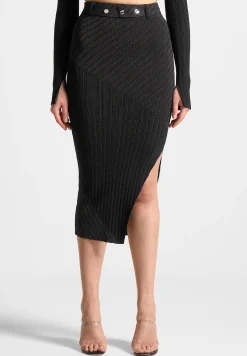 Two-Tone Ribbed Knit Midi Skirt with Belt -^Manière De Voir Sale
