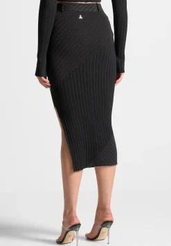 Two-Tone Ribbed Knit Midi Skirt with Belt -^Manière De Voir Sale