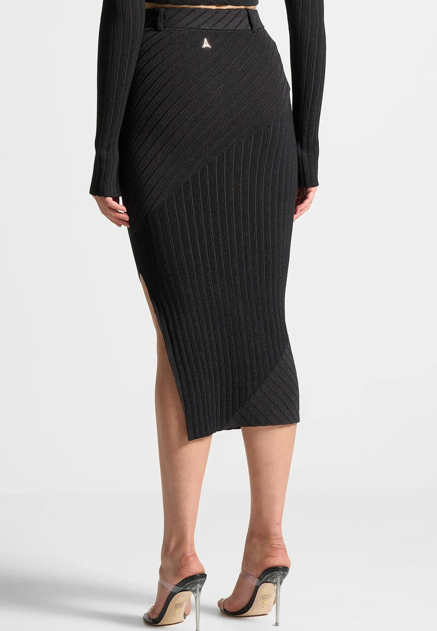 Two-Tone Ribbed Knit Midi Skirt with Belt -^Manière De Voir Sale