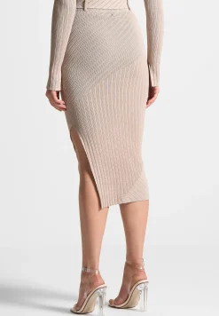 Two-Tone Ribbed Knit Midi Skirt with Belt -^Manière De Voir Online