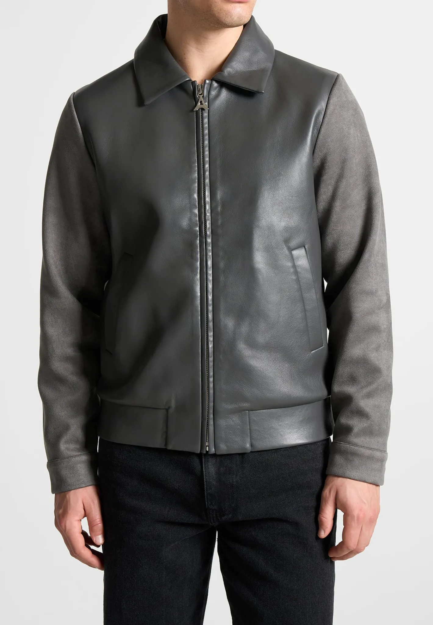 Vegan Leather & Suede Jacket - Grey^Manière De Voir Clearance