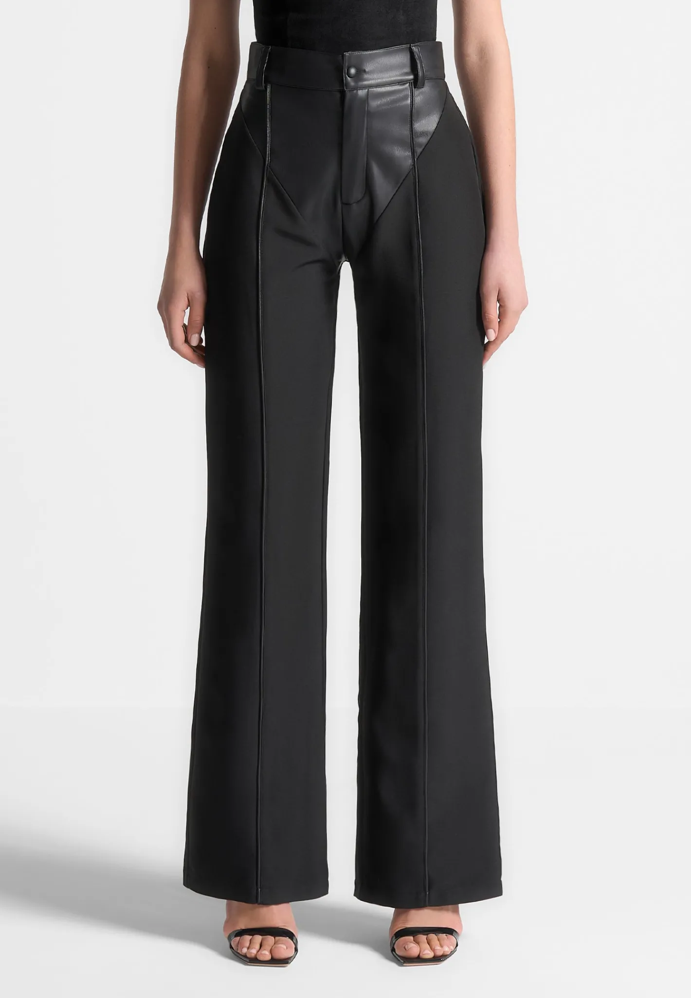 Vegan Leather & Woven Trousers -^Manière De Voir Fashion
