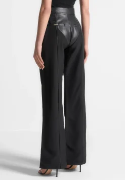 Vegan Leather & Woven Trousers -^Manière De Voir Fashion