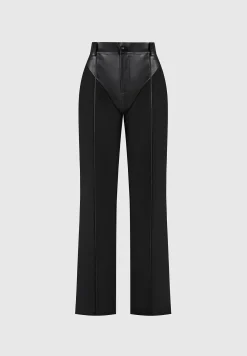 Vegan Leather & Woven Trousers -^Manière De Voir Fashion