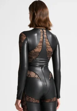 Vegan Leather and Lace Contour Bodysuit -^Manière De Voir Outlet