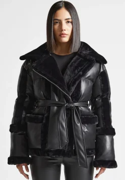 Vegan Leather and Plush Puffer Biker Jacket -^Manière De Voir Discount