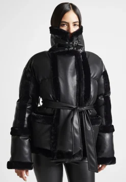 Vegan Leather and Plush Puffer Biker Jacket -^Manière De Voir Discount