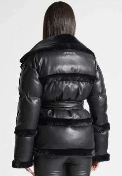 Vegan Leather and Plush Puffer Biker Jacket -^Manière De Voir Discount