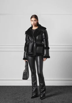 Vegan Leather and Plush Puffer Biker Jacket -^Manière De Voir Discount