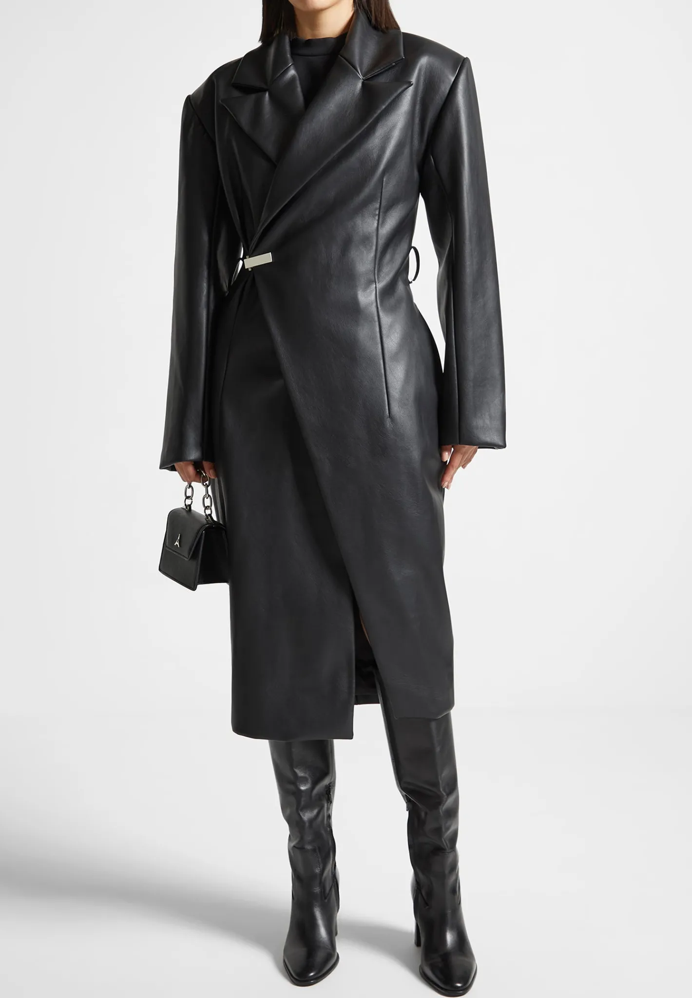 Vegan Leather Asymmetric Tailored Longline Coat -^Manière De Voir New