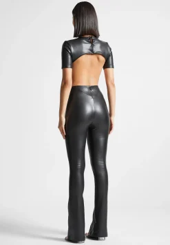 Vegan Leather Backless Jumpsuit -^Manière De Voir Fashion