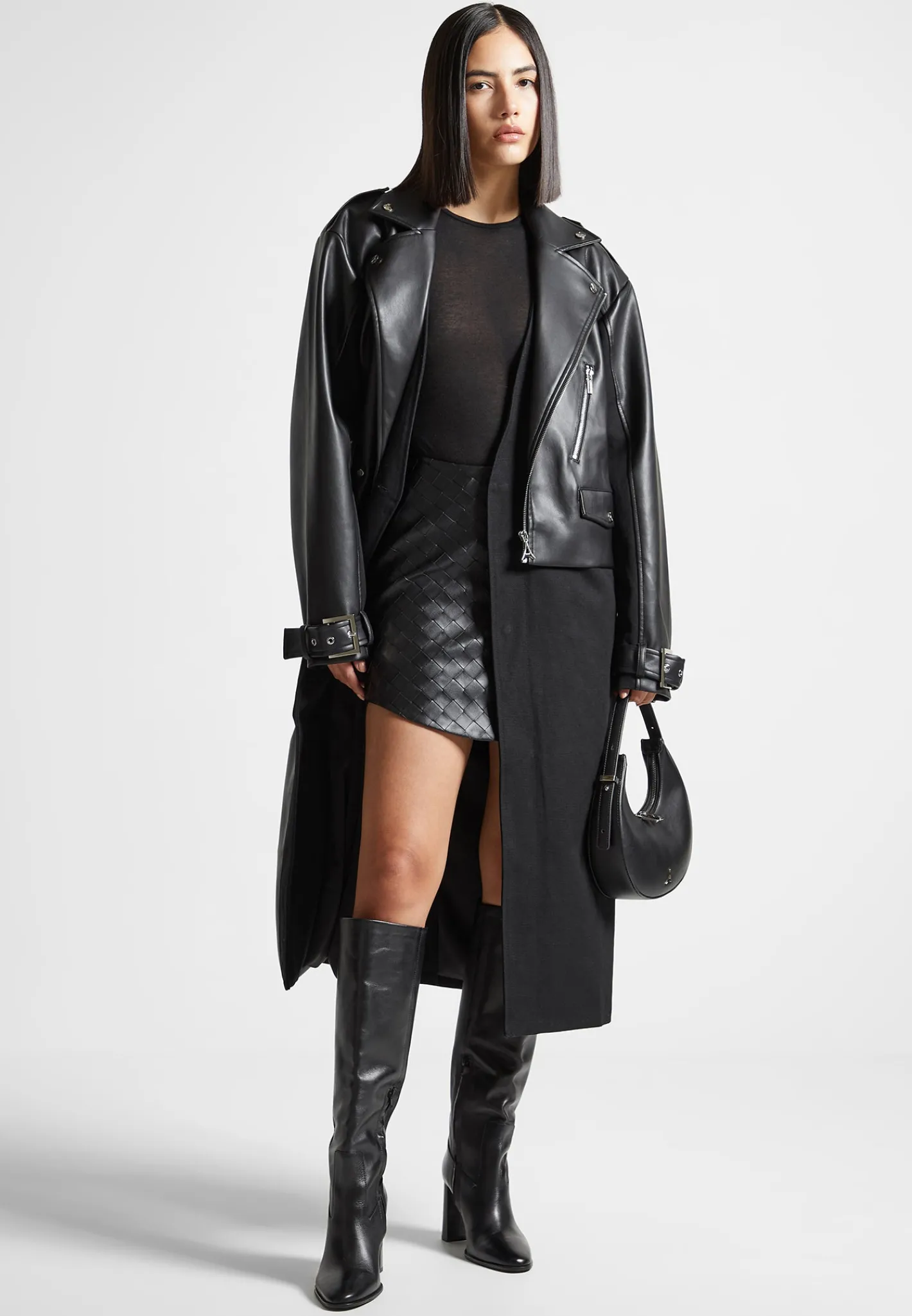 Vegan Leather Biker Trench Coat -^Manière De Voir Outlet