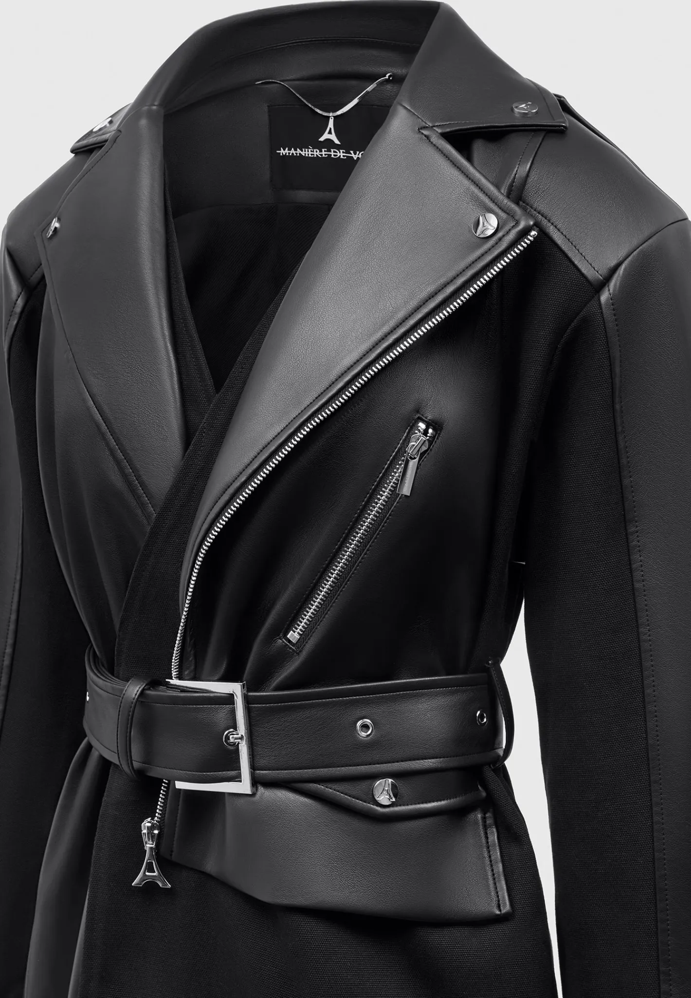 Vegan Leather Biker Trench Coat -^Manière De Voir Outlet