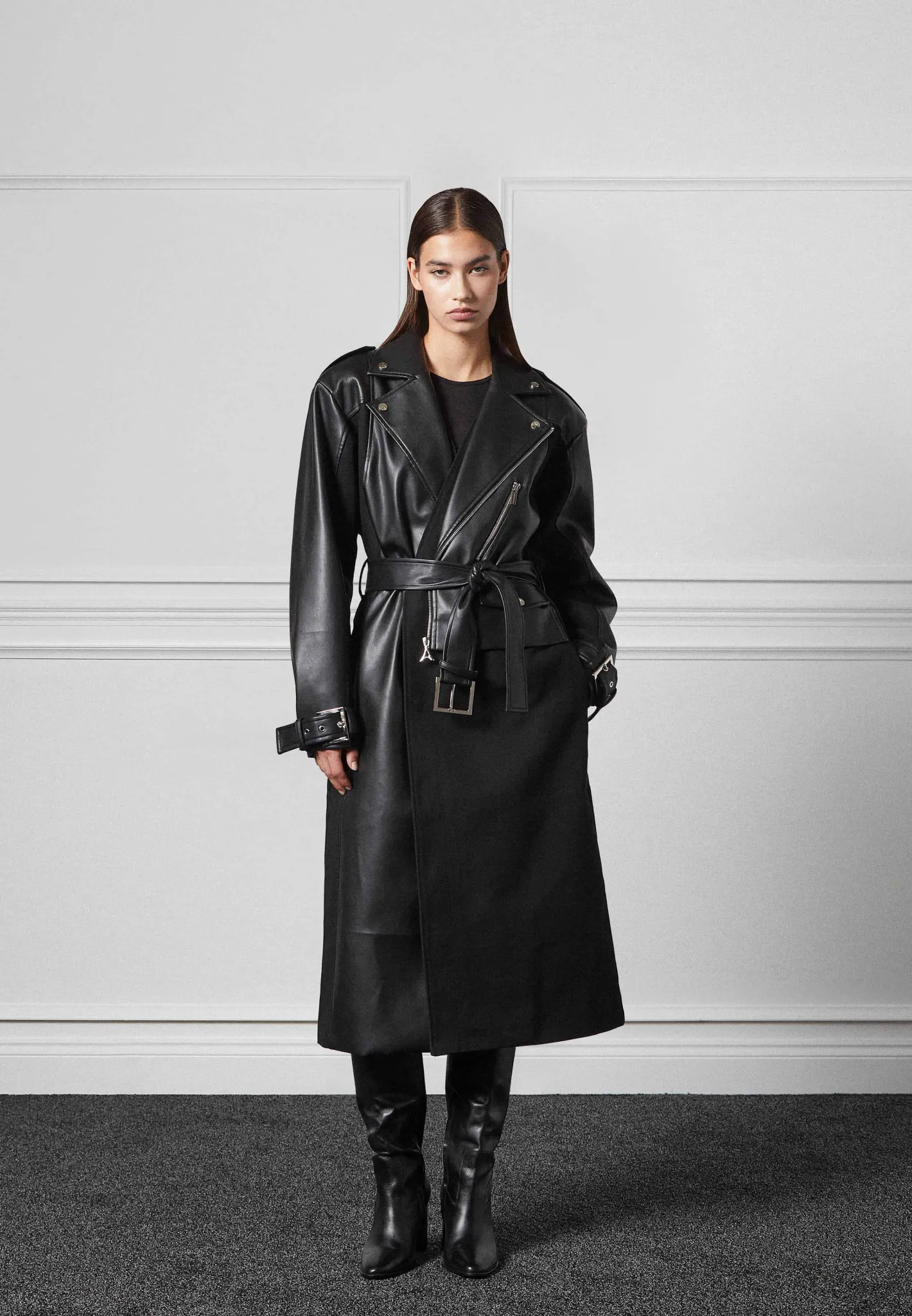 Vegan Leather Biker Trench Coat -^Manière De Voir Outlet