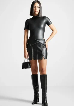 Vegan Leather Bodysuit with Mesh Gloves -^Manière De Voir Sale