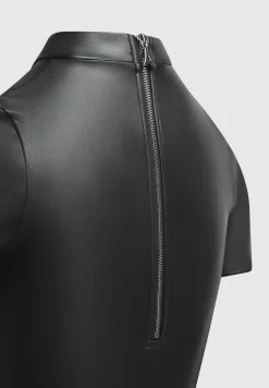 Vegan Leather Bodysuit with Mesh Gloves -^Manière De Voir Sale