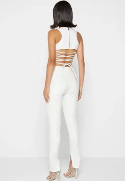 Vegan Leather Corset Lace Up Jumpsuit - Off White^Manière De Voir Outlet