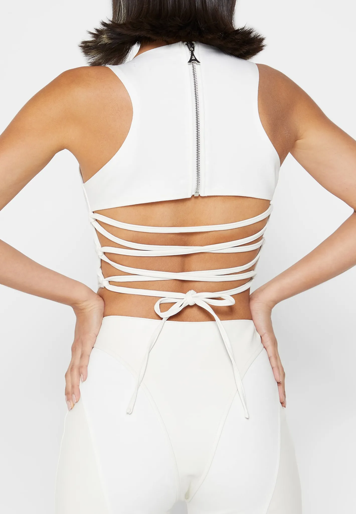 Vegan Leather Corset Lace Up Jumpsuit - Off White^Manière De Voir Outlet