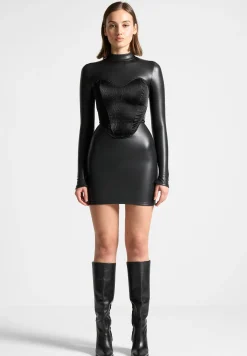 Vegan Leather Corset Overlay Dress -^Manière De Voir Clearance