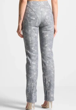 Vegan Leather Denim Effect Straight Leg Trousers -^Manière De Voir Sale