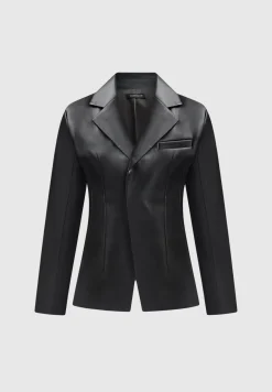 Vegan Leather Double Breasted Blazer -^Manière De Voir Discount