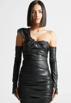 Vegan Leather Gathered Bodysuit with Sleeves -^Manière De Voir Sale