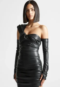 Vegan Leather Gathered Bodysuit with Sleeves -^Manière De Voir Sale