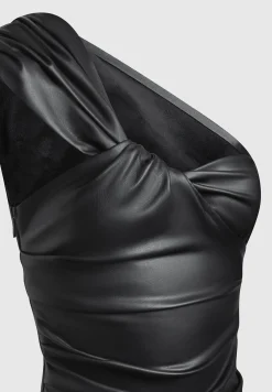 Vegan Leather Gathered Bodysuit with Sleeves -^Manière De Voir Sale